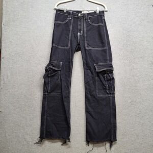 Aphrodite Men Pants 30x32 Black Y2K Cargo Baggy Frayed Hem‎
